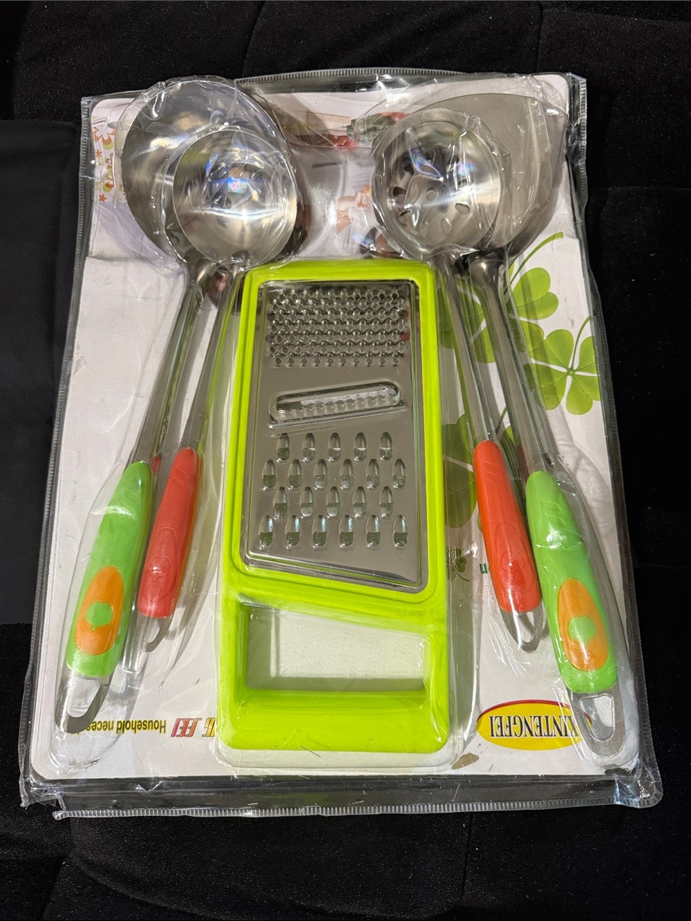 Green and Orange Kitchen Grater & Ladle Set - Multi-Tool Home Party Supplies